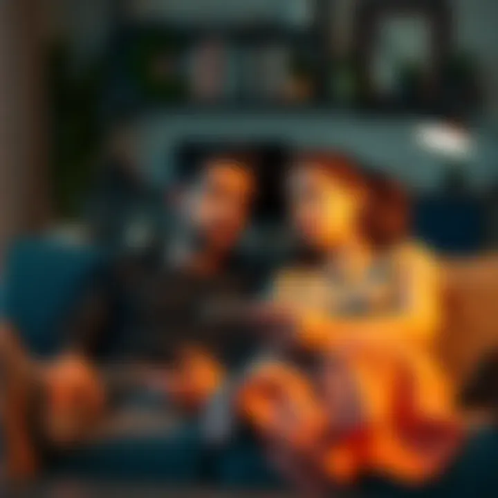 Couple discussing family planning A couple sitting on a couch, looking thoughtful and concerned while discussing family planning options regarding male factor infertility.