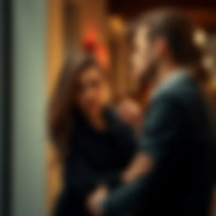 A woman looks worried while talking to her boyfriend, who appears upset, during a tense moment after an argument.