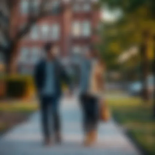 A couple walking hand in hand in a park, smiling at each other, symbolizing love and commitment.