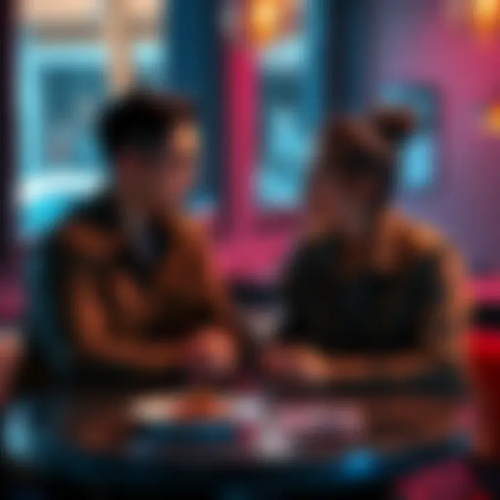 A couple sits at a table, engaged in a deep conversation, showing a mix of emotions as they navigate their relationship dynamics.