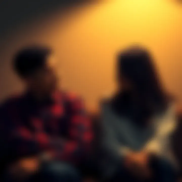 A couple sitting together but not speaking, showing tension between them after an argument, with one partner looking distant while the other seems concerned.