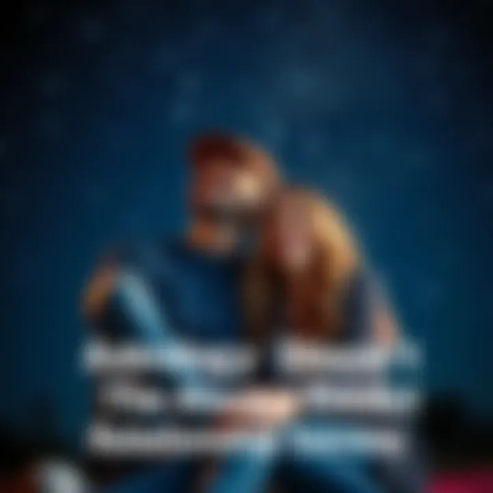 A happy couple sitting close, laughing and enjoying each other's company, with a starry night sky in the background.