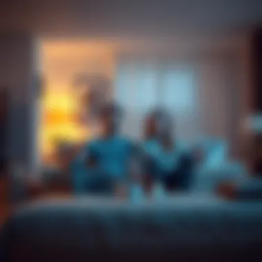 Couple in Living Room Listening to Strange Noises A couple sitting in their living room, looking puzzled as they hear unexplained sounds, with furniture around them and a relaxed atmosphere.