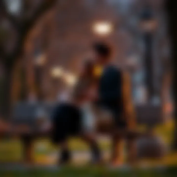 A couple sits on a park bench, looking thoughtful as they discuss their romantic decisions and astrological influences.