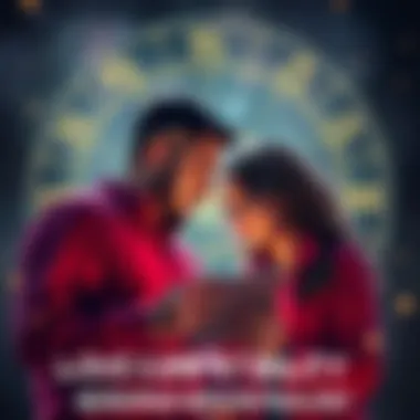 Couple Checking Love Compatibility A couple sharing their birthdays to find love compatibility through astrology, surrounded by zodiac symbols.