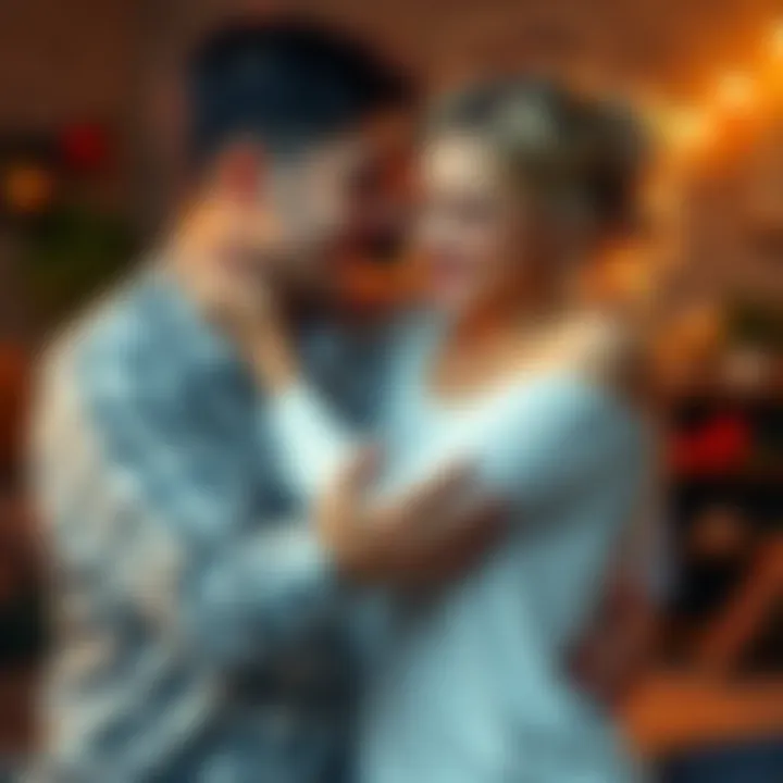 A happy couple embracing each other, showcasing love and connection, in a cozy setting