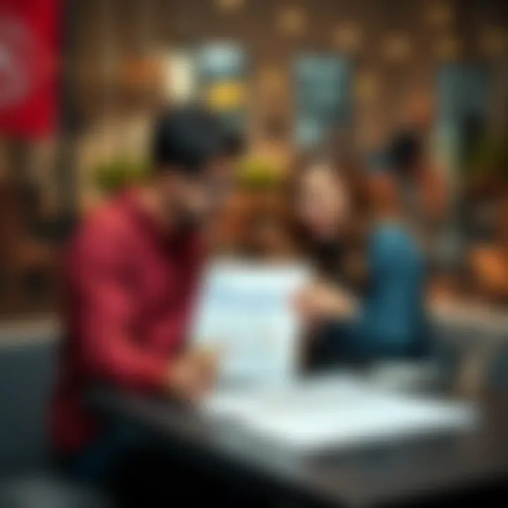A couple sits at a table with a calendar and coffee, discussing plans for their upcoming date, looking excited and focused.