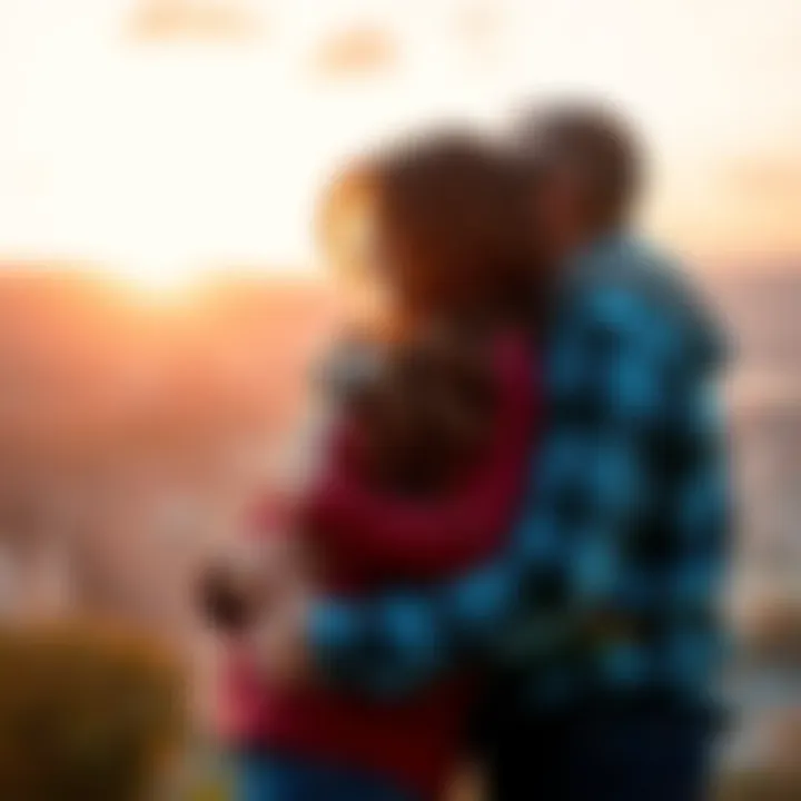 A couple embraces warmly outdoors, symbolizing reconnection and emotional healing after releasing past attachments.