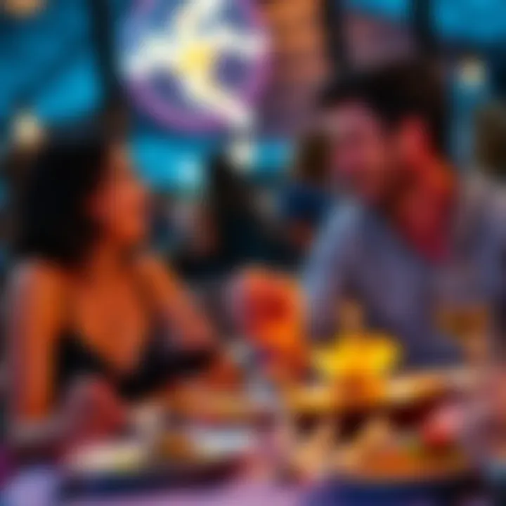 A happy couple sharing laughter and a meal together, symbolizing love and connection while dating a Sagittarius.