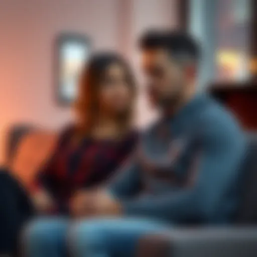 A man and a woman sitting together, looking serious as they discuss their relationship dynamics, highlighting emotional tension.