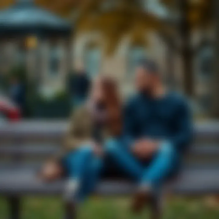 A couple sitting on a park bench, looking thoughtfully at each other, conveying a serious conversation about their feelings.