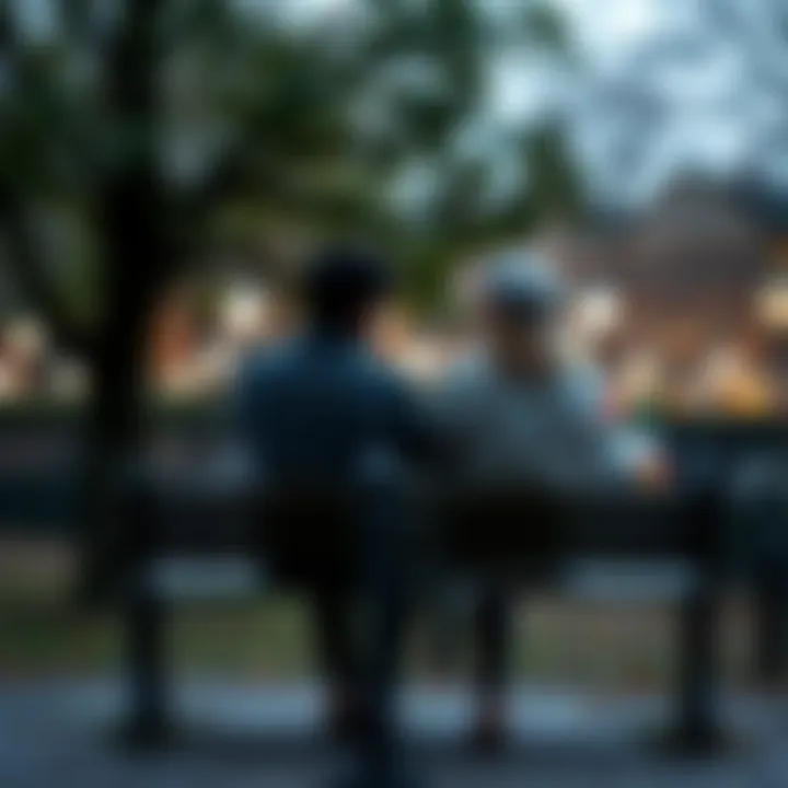 A couple sitting on a park bench, looking away from each other, showing signs of concern and distance in their relationship.