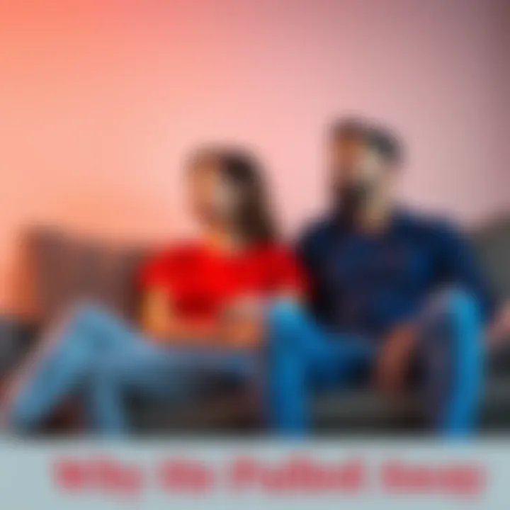 A couple sitting on a couch, with one partner looking away in concern while the other appears distant and worried, illustrating relationship withdrawal and communication issues.