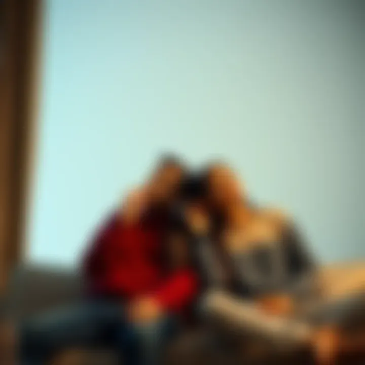 A couple sits side by side on a couch, both lost in thought, reflecting on their relationship struggles.