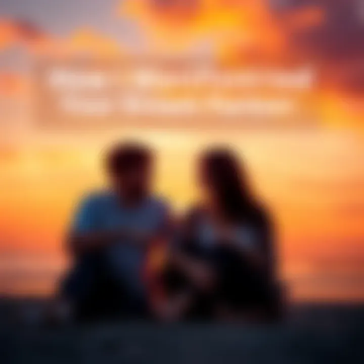 A happy couple sitting on a beach during sunset, symbolizing love and connection