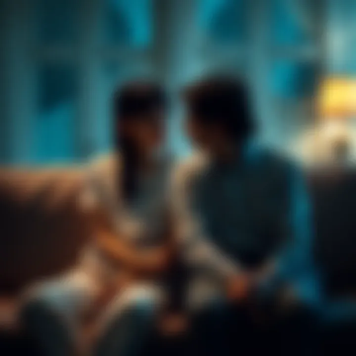 Couple in Conflict A couple sitting apart on a couch, looking distressed and lost in thought, symbolizing the emotional turmoil of infidelity.