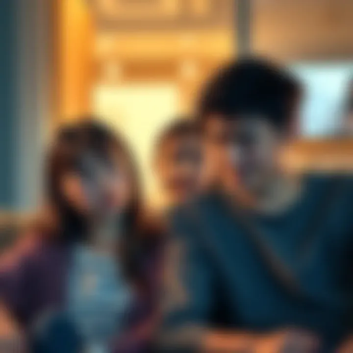 A young couple sitting together with a worried expression, while a girl in the background looks curious and surprised, representing complex feelings in relationships.