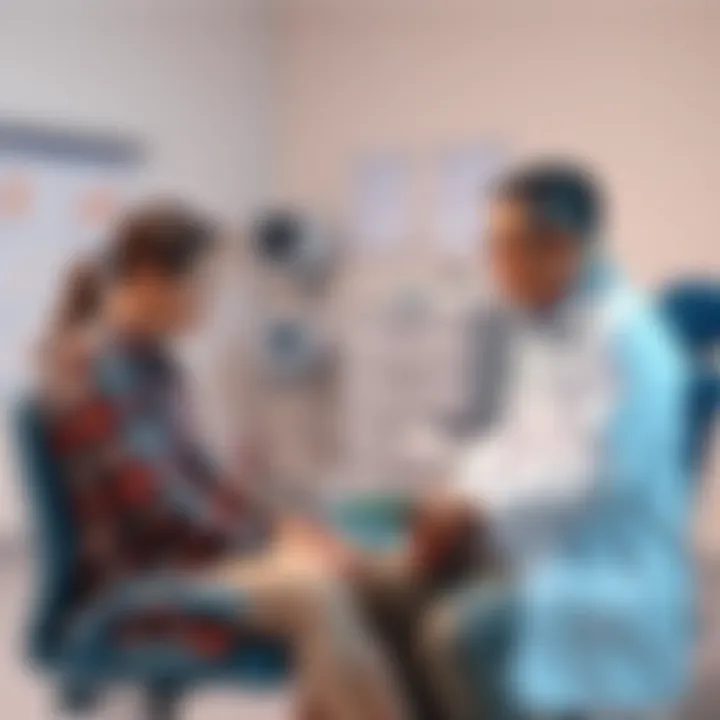 A couple sits with a doctor discussing options for gender selection through IVF, with medical charts and equipment in the background