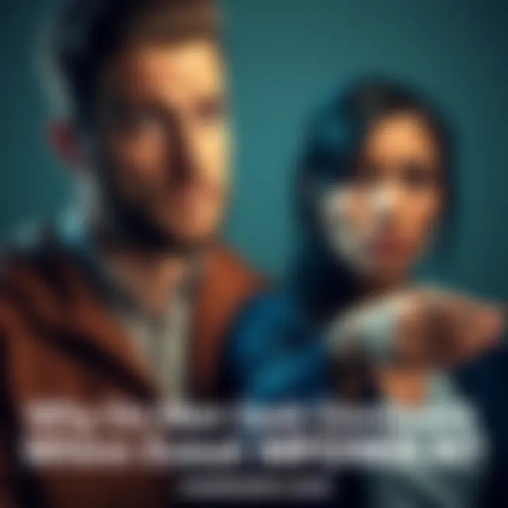 A man looks hesitant while a confident woman gestures assertively next to him, showing the dynamic between dominant women and avoidant men.