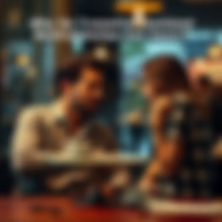 A couple sitting at a coffee shop, appearing engaged and emotional while discussing their relationship, with expressions of concern and empathy on their faces.