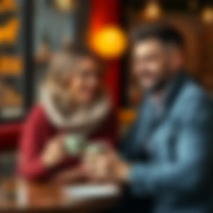 A Sagittarius woman and a Capricorn man smiling together at a cozy cafe, sharing a moment over coffee