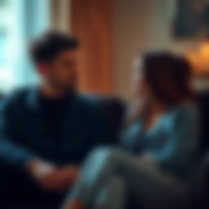 A couple sitting on a couch, engaged in a serious discussion about their relationship, showing emotional expressions.