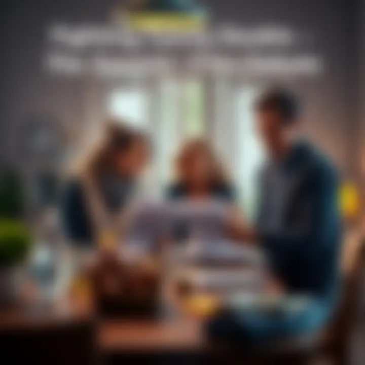 A couple sits at a table, holding papers about the Epstein Files, looking frustrated while a family member stands nearby looking skeptical.