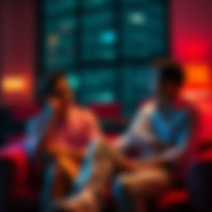 A couple sitting together discussing preferences in relationships, with one person looking thoughtful while the other listens attentively.