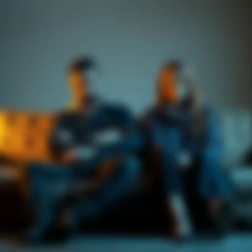 A man and woman sit apart on a couch with sad expressions, symbolizing emotional withdrawal after divorce.