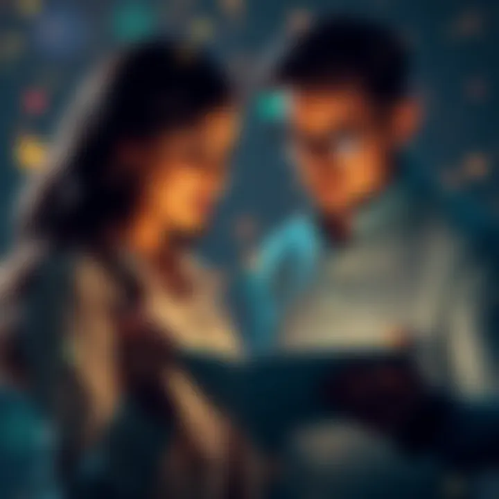 A couple looking at an astrology chart together, discussing their zodiac signs and compatibility