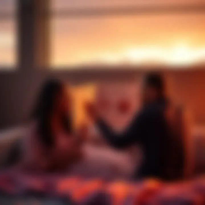 Couple Exploring Mars Astrology A couple looking at a chart of Mars signs together, discussing bedroom preferences based on astrology.