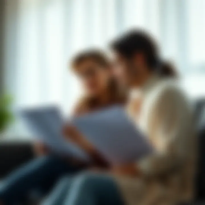 A couple sitting together with charts, looking concerned and engaged in a conversation about fertility challenges.