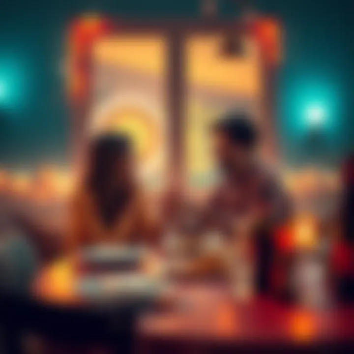 A couple sitting together, happily discussing their future and marriage plans over a cozy dinner table.