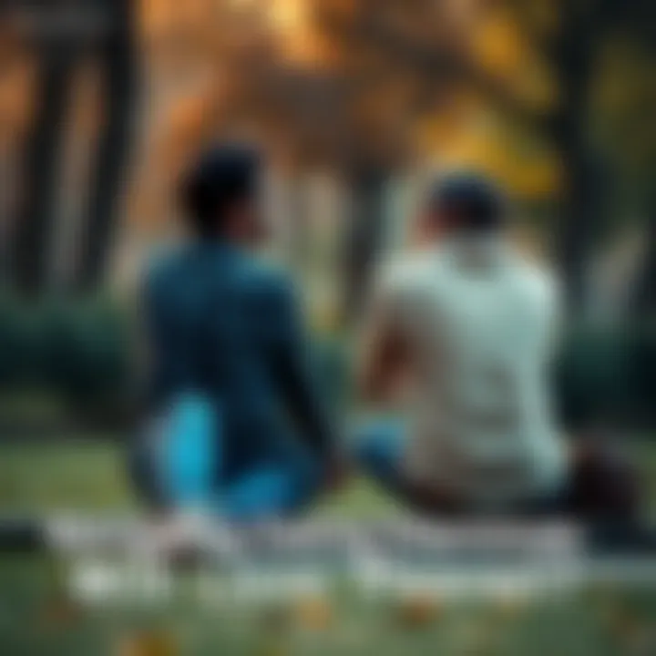 A couple sitting together, holding hands in a park, looking into each other's eyes, representing love and support despite challenges.