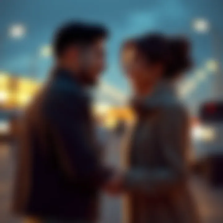 A couple smiling at each other while holding hands and looking hopeful about their future together.