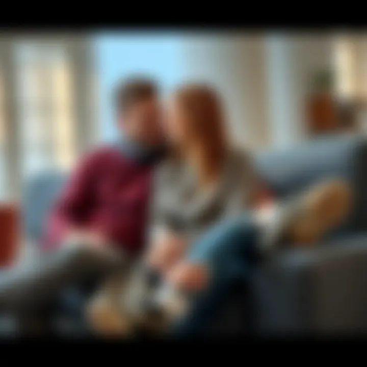 Couple Holding Hands A couple sitting on a couch, holding hands and sharing a thoughtful moment, representing the emotional connection in long-term relationships with Cancer men.