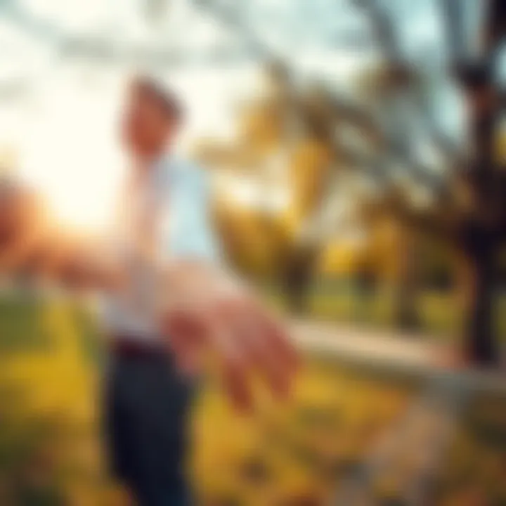 A happy couple holding hands in a park, symbolizing love and commitment, with a wedding ring visible on one partner's finger