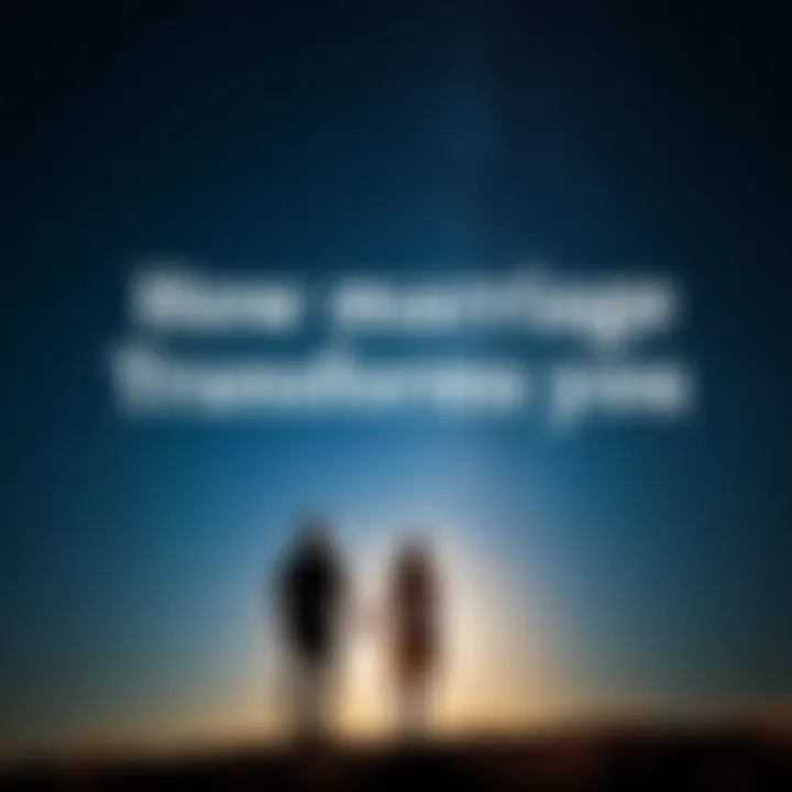 A couple stands together under a night sky filled with stars, symbolizing marriage and personal transformation through partnership.