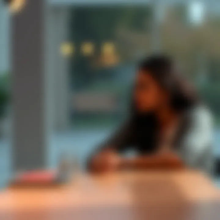 Couple in deep conversation A couple sits at a table, looking thoughtful and engaged in a serious conversation about their relationship, with a calm and serene background.