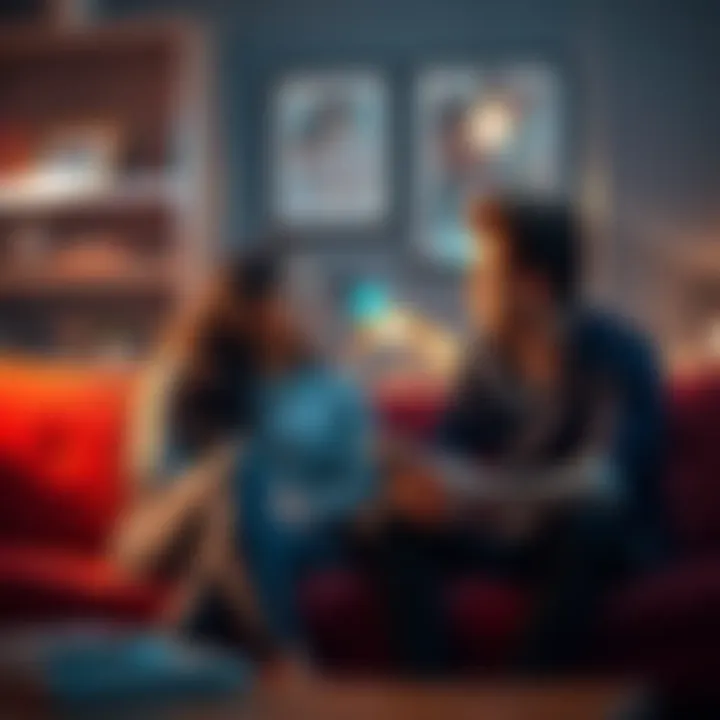 A couple sitting on a couch, looking thoughtful as they talk about their relationship