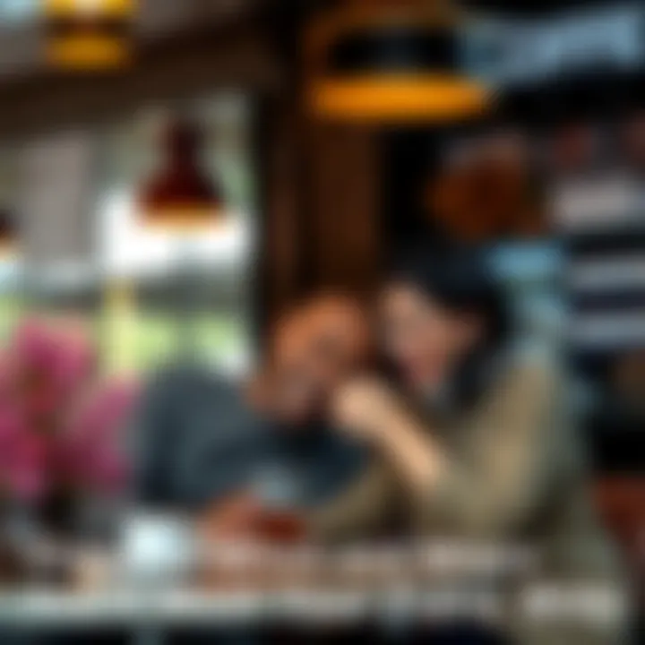 A man and a woman having a conversation at a cozy coffee shop, smiling and enjoying their time together.