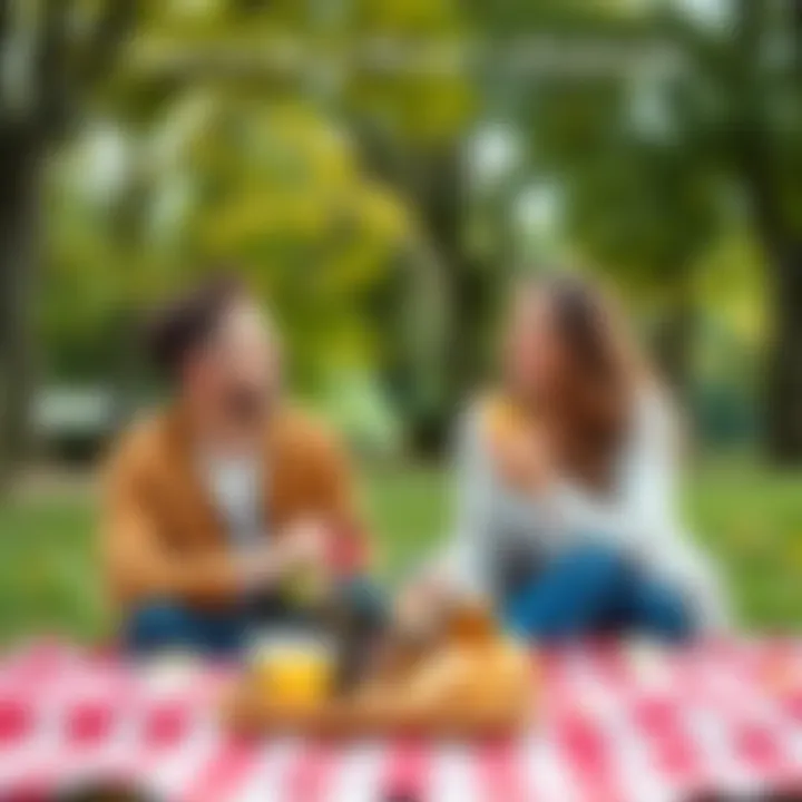 A happy couple having a picnic in a park, sharing snacks and laughter