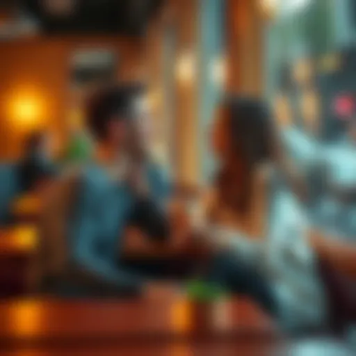 A couple sitting together at a cafe, looking at each other and smiling, representing the idea of dating an ex-partner