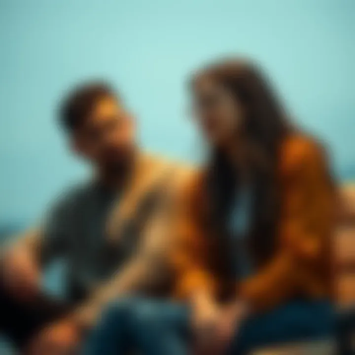 Couple Reflecting on Past Relationship Man and woman sitting together, looking thoughtful while reminiscing about their past relationship.