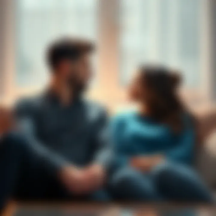 A couple sitting on a couch, looking thoughtfully at each other while holding hands, symbolizing love and the challenges of change in a long-term relationship.
