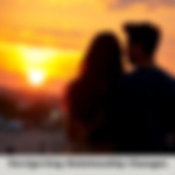 A couple discussing their feelings during a sunset, representing relationship dynamics during Jupiter Dasa