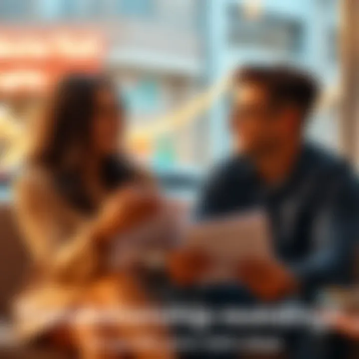 A couple sitting together, looking at documents and discussing their relationship, showing engagement and interest.