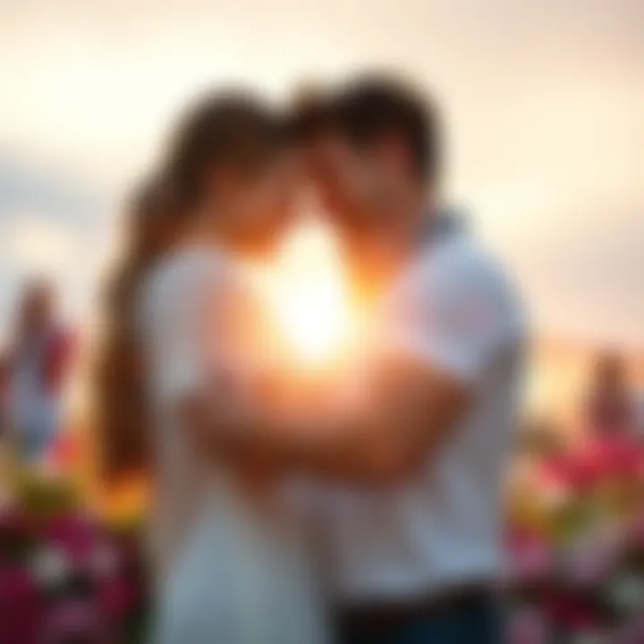 Couple Reuniting A couple embraces happily after reconnecting, surrounded by soft light and flowers, symbolizing renewed love.