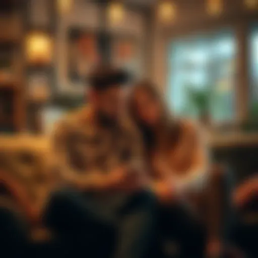 A couple sitting close together, discussing their emotions in a cozy setting