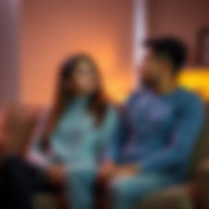 A couple sitting on a couch, looking distant from each other, conveying a sense of emotional disconnect in their relationship.